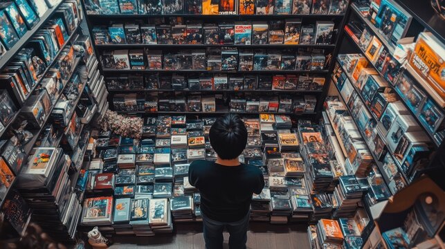 A Person Looking At DVDs in a Store