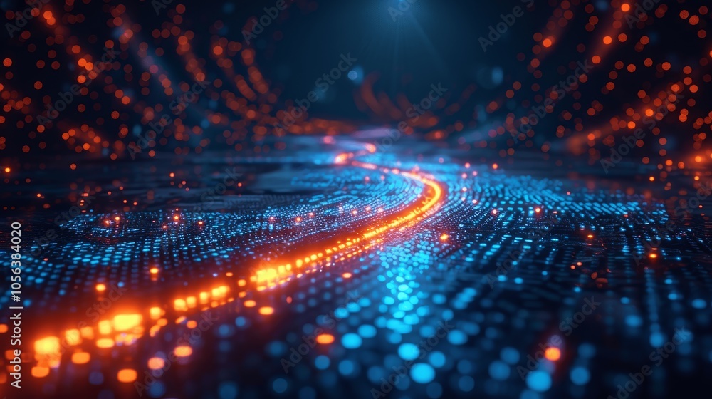 Aufkleber Futuristic Digital Highway with Binary Code Background - High Resolution 3D Technology Illustration