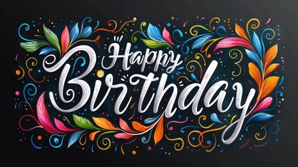 Colorful Vector Calligraphy Happy Birthday Card on Black Background for Celebrations