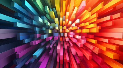 3D Abstract Background with Rainbow Colored Blocks
