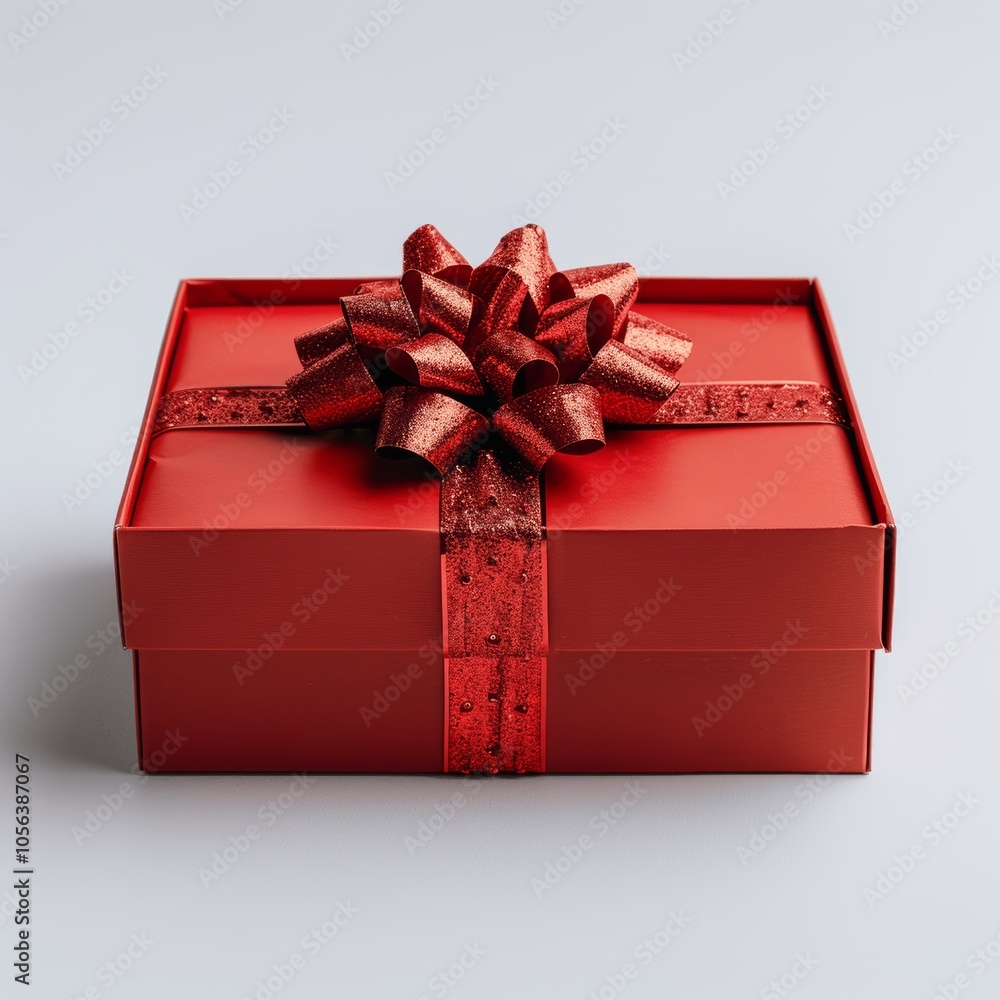 Poster red gift box with ribbon and bow open isolated on white background 3d rendering surprise present for