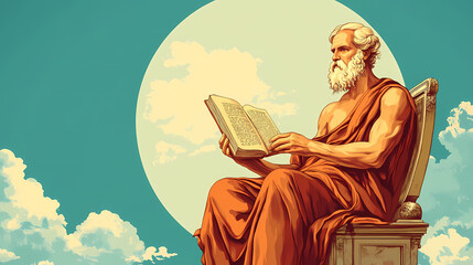 Classical philosophy of plato on round canvas with empty space for quote texting. Greek Symposium. Illustration