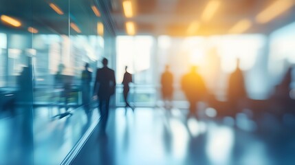 Blurred business people meeting in office interior with space for background or banner design. 