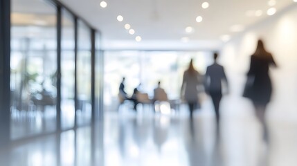Blurred business people meeting in office interior with space for background or banner design. 