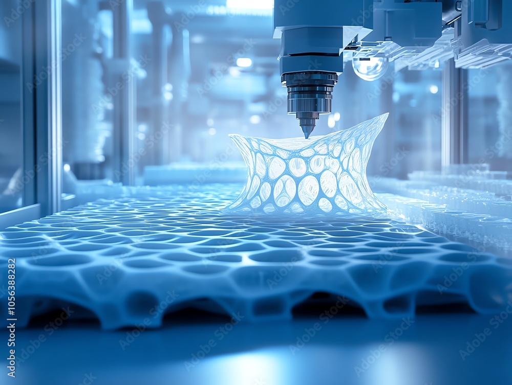 Aufkleber 3D printing machine creating a complex geometric object with a lattice structure.