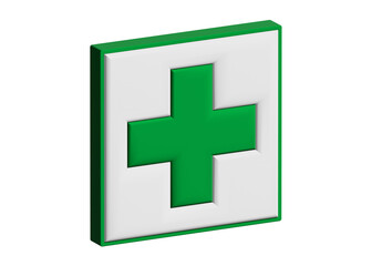 Obraz premium 安全第一 緑色の安全マーク 安全標識 緑十字の3Dイラスト ピクトグラム 