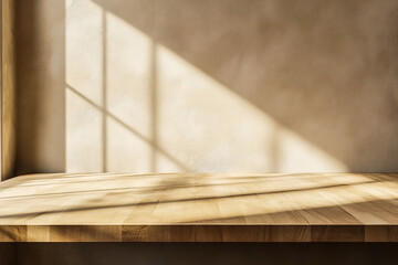 Wooden Countertop and Beige Wall Background - Eco-Friendly Product Display Platform for Kitchen Interiors