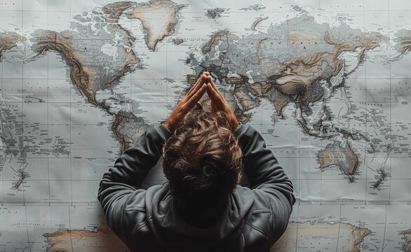 Praying Hands Over Map for Christian Global Mission and Evangelization