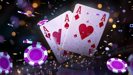 Playing cards suit falling, purple heart, spade, diamond and club Video - Powered by Adobe