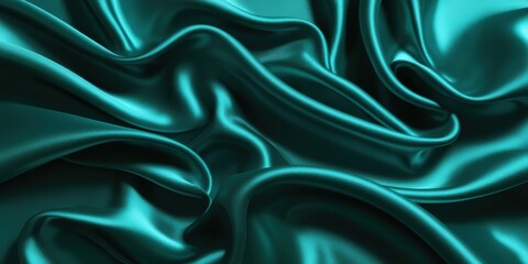 Fototapeta premium Luxurious teal satin fabric, flowing folds, shimmering texture, silky smooth surface, rich emerald green hues, elegant drapery, soft reflections, high-end textile, fashion background, opulent material