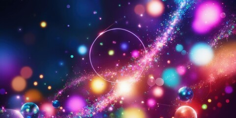 Magical glass bottles, glowing potions, cosmic background, floating lanterns, enchanted forest, fairy lights, ethereal atmosphere, mystical ring, starry night sky, colorful reflections, fantasy scene,