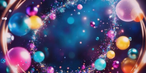 Magical glass bottles, glowing potions, cosmic background, floating lanterns, enchanted forest, fairy lights, ethereal atmosphere, mystical ring, starry night sky, colorful reflections, fantasy scene,