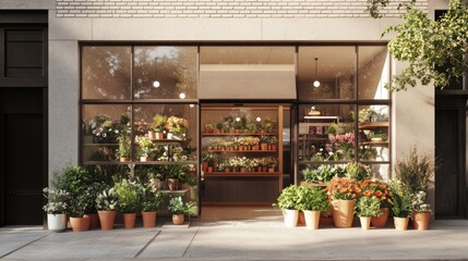A flower shop with plants, offering a variety of indoor and outdoor potted plants alongside fresh-cut flowers for a diverse selection.
