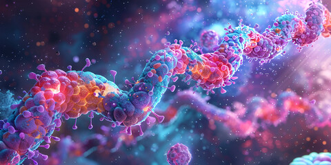 Fototapeta premium Visualization of Molecular Biology with Cellular Particles 