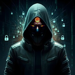 Anonymous hacker silhouette encircled by glowing digital lines, portraying cyberattack risks