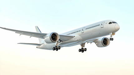 White Airplane Landing 3D Illustration