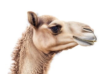 Obraz premium Close-up of dromedary camel isolated on white background showing fur and face