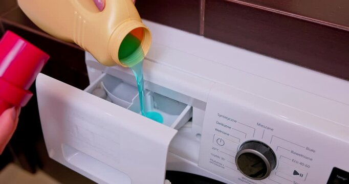 Pouring detergent into the washing machines compartment is essential for optimal results