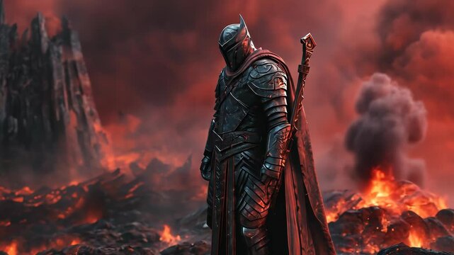 Knight in a fiery wasteland