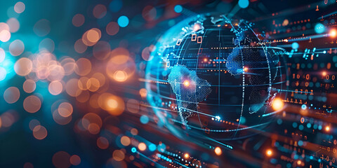 Obraz premium Global Network Visualization with Data Flow 