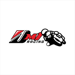 Illustration of a motorcycle racer with the words DM1 Racing