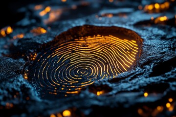 Digital close-up of forensic fingerprints on a screen with detailed markers and zoomed-in details, capturing the high-tech analysis of evidence, symbolizing clarity and professionalism