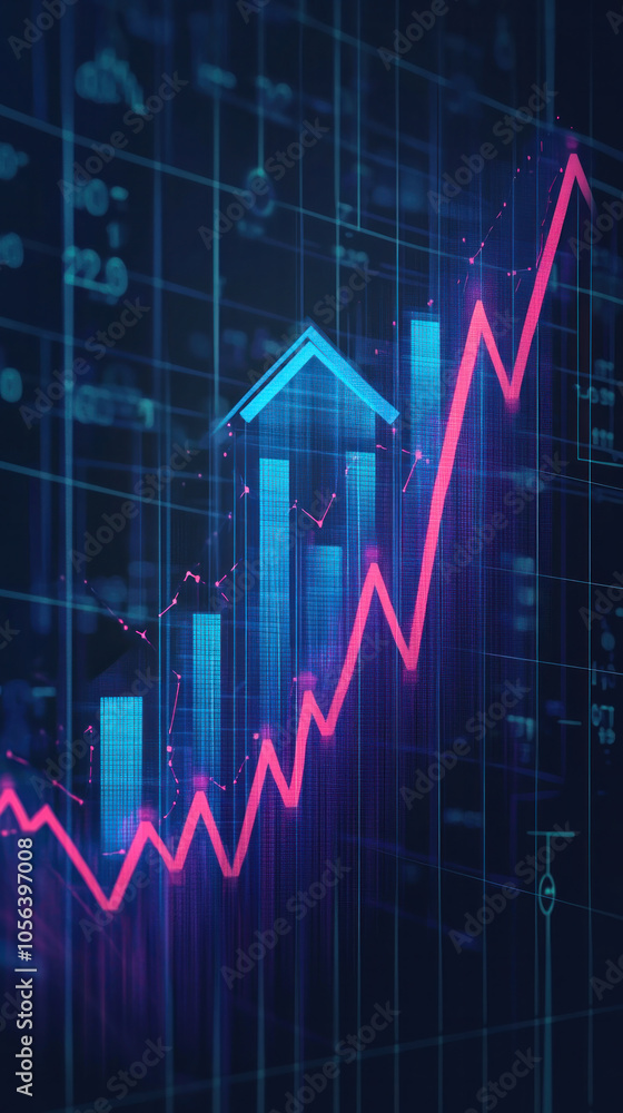 Poster a graph with a red line and a blue line that is pointing upwards. the graph is showing a rise in num