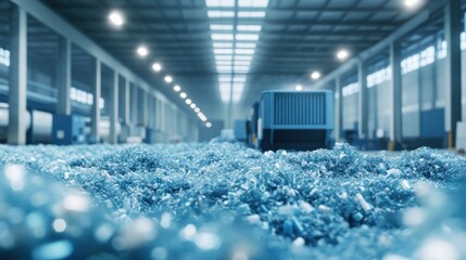 Plastic pellet recycling process, illustrating the collection of used plastics and the formation of recycled pellets for sustainable use.