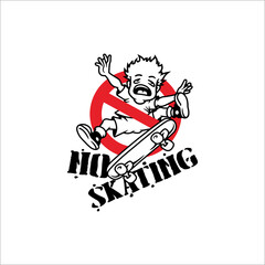 Illustration of a sticker warning against skateboarding