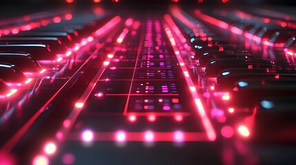 Close-up of a glowing keyboard with red lights.