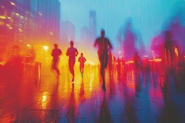 Obraz premium Blurred Runners Racing in Urban Environment