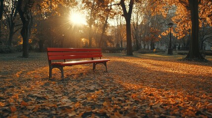 Autumn Sunset Park Bench