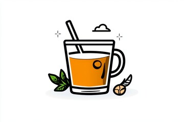 Simple line art of an iced coffee cup with straw, capturing the refreshing and stylish vibe of a summer day, symbolizing calm and lightness