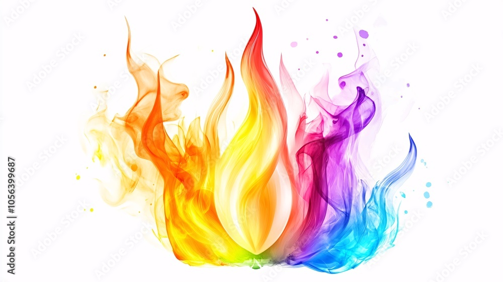Poster vibrant rainbow flames create a dynamic and colorful visual effect against a white background, perfe
