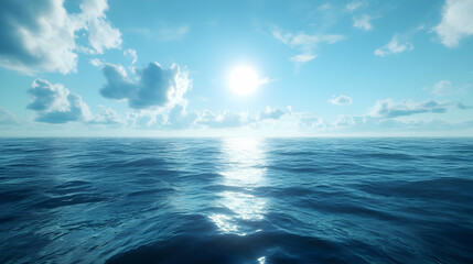 Fototapeta premium Sea Background with Blue Sky and Sun