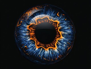 A captivating close-up of a human eye showcasing intricate patterns and vibrant colors, displayed against a black background.