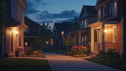 Obraz premium Inviting Residential Neighborhood with Bright Lighting