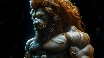 Fototapeta premium Powerful Lion with a Muscular Build - 3D Illustration