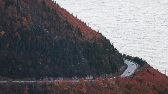 Winding Roads of Cabot Trail, Cape Breton with Fall Foliage as seen from the Skyline Trail. Cape Breton, Nova Scotia.