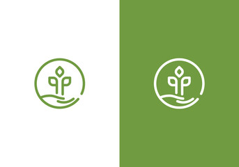 plant logo design by hand, green leaf symbol icon template plant care. green plant care logo. environmental and nature care logo