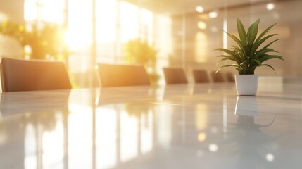 Modern Office Environment with Natural Light and Plants