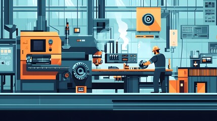 Industrial factory employee working in metal manufacturing industry.