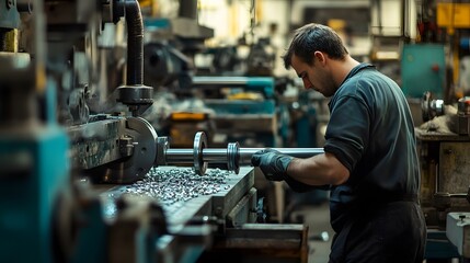 Industrial factory employee working in metal manufacturing industry.
