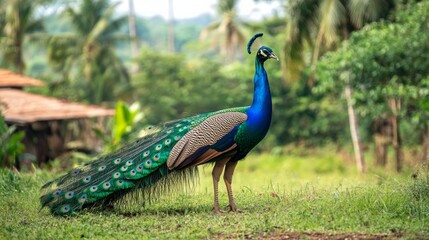 Obraz premium Wild peacock in Sri Lanka fields