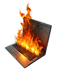 Laptop on Fire with Intense Red Flames