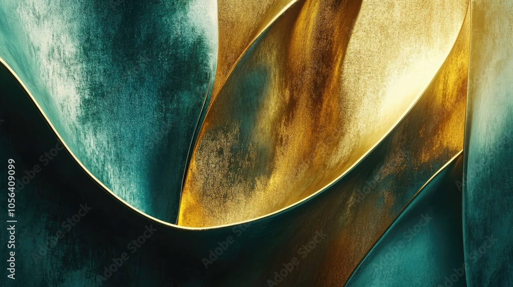 Aufkleber luxurious abstract design in gold and teal hues, creating a surreal and sophisticated composition fo