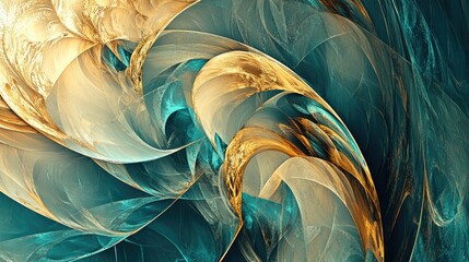 Naklejka premium Gold and teal abstract design with surreal elements, symbolizing luxury and sophistication in a captivating visual