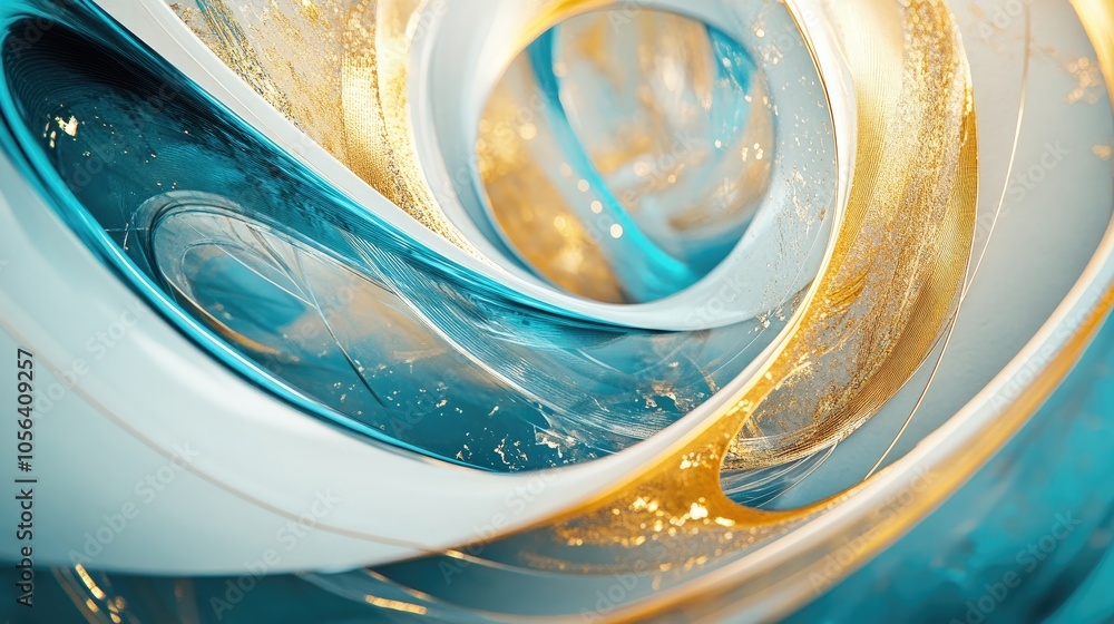 Poster a high-end abstract in gold and teal, creating a surreal and refined visual that symbolizes luxury a
