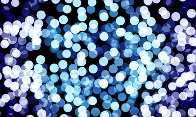Abstract circles bokeh blurred background. Bright defocused glowing lights effect. soft blue circles dark background.
