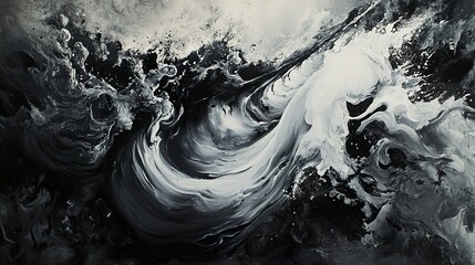 Abstract Whirlwind: Black and White Swirling Painting